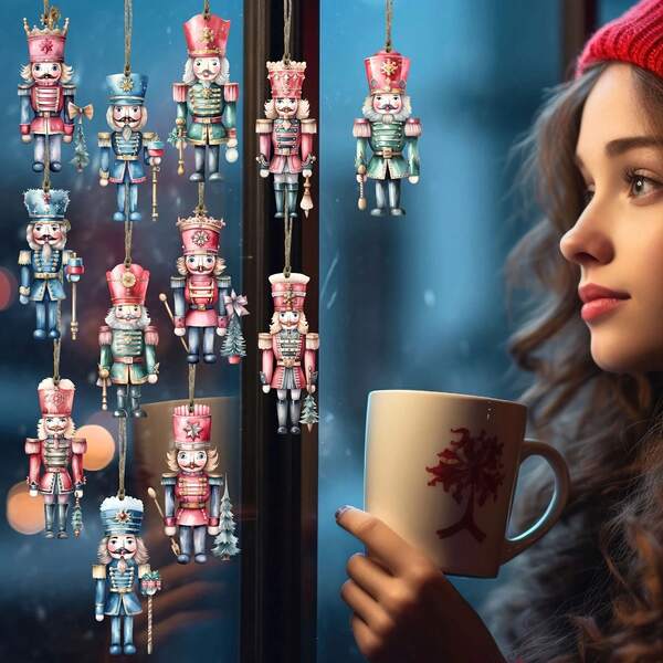 24 Stück/Set Weihnachtsnussknacker Soldaten Puppe Ornament Hängedekoration für Weihnachtsbaum, ideales Geschenk