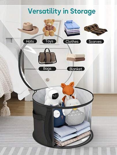 Hộp đựng mũ gấp gọn thời trang dành cho mũ cỡ lớn – Có thể chứa đến 7 mũ cỡ lớn bao gồm mũ cao bồi, mũ chống nắng, mũ đi biển và mũ lưỡi trai – Chất liệu không dệt với họa tiết in ngẫu nhiên – Dễ dàng mang theo nhờ tay cầm