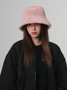 1pc Solid Color Plush Bucket Hat For Fall, Soft & Warm Beanie Cap For Couples' Casual, Outdoor Activities, Etc. Winter Fall Winter Outfits,Holiday,Festival - Solid Color - View 29