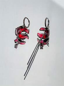 1pc/2pcs Dark Gothic Style Red Blood Moon Rose Earrings - Multicolor - View 4