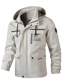 运动拉链连帽衫 防风夹克 适合男友风格男士 防水夹克 1 件拉链口袋 徒步夹克 男友风格男士 适合春秋季户外使用 男友风格男士软壳夹克 可拆卸帽子