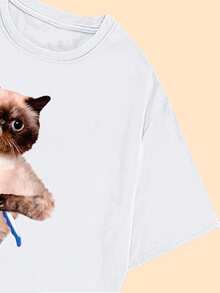 Kitten T-Shirt With Brush Women's Blouse Print Premium Comfort Streetwear Casual - 白色 - 查看 4