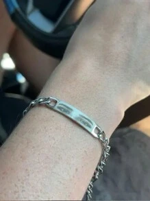1pc Customized Portrait Eye Bracelet, Stainless Steel Laser Engraved Photo Bracelet, Link Couples Photo Bracelet, Christmas Gift - Gold - View 12