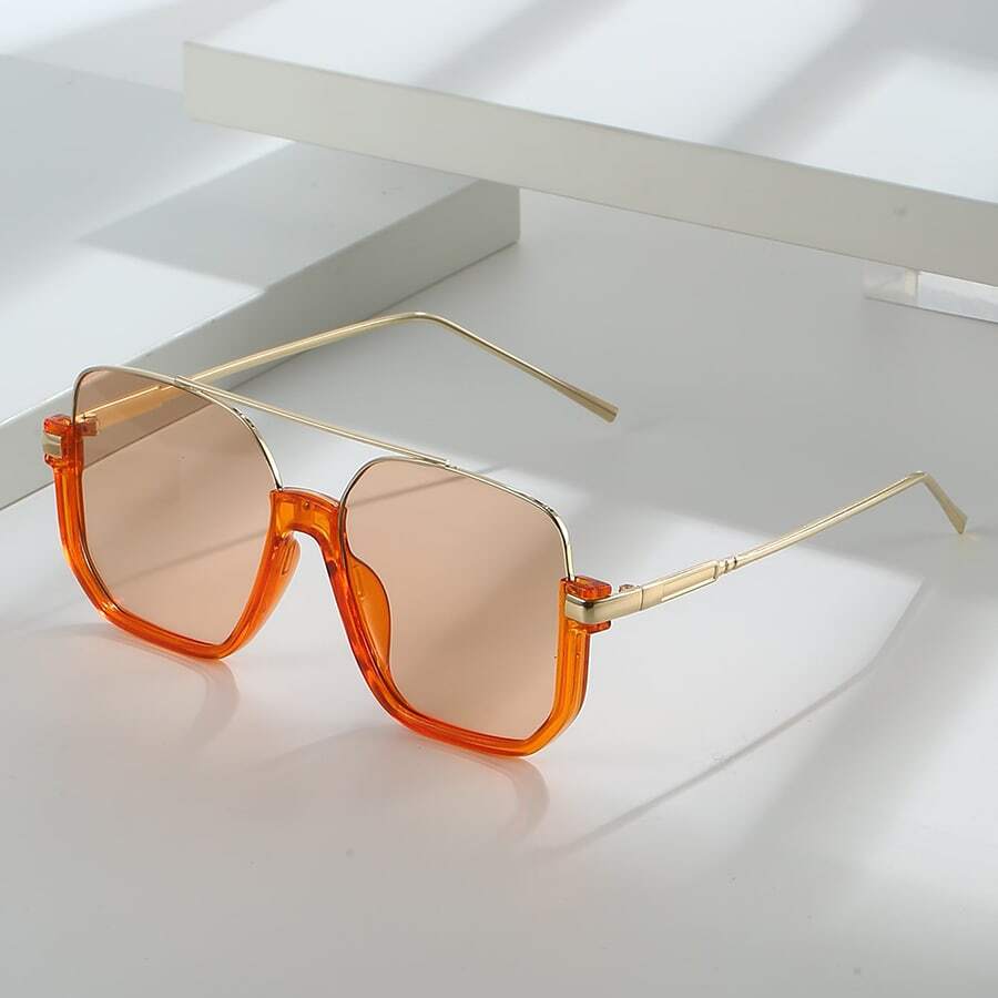 1 副超大镜框复古时尚男女通用眼镜沙滩配饰眼镜遮阳镜 - 橘色 - 查看 1