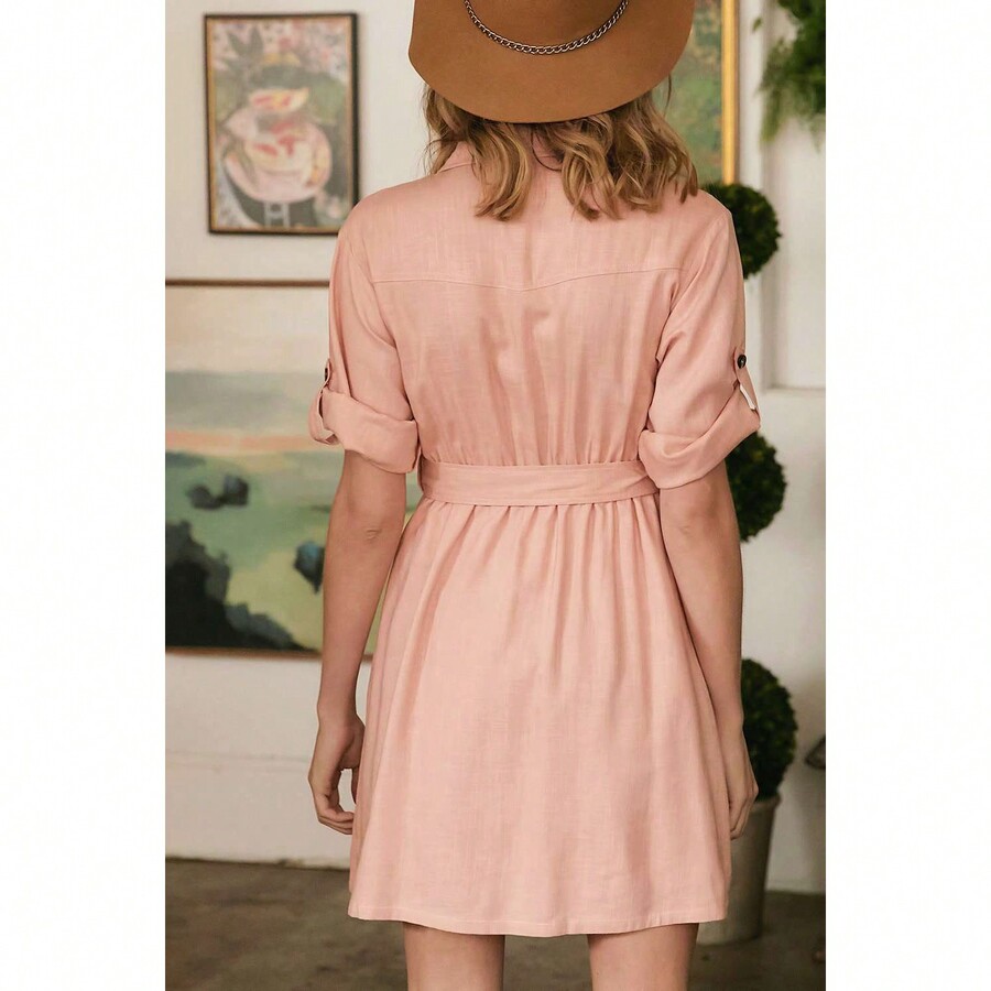 Relaxed Fit Drop Shoulder Dress With Waist Tie For Chic Appeal SHEIN USA