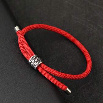 diffone Bracelet simple en corde rouge de 4 mm, bracelet ajustable en acier de titane antique en forme de cercle pour hommes et femmes, bijoux pour meilleurs amis