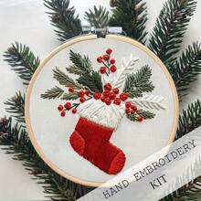 1 Set Christmas Handmade Embroidery Kit For Beginners, DIY Craft Material Pack, Colorful, Fabric, Seasonal, Art Piece, Sewing Supplies, Embroidery Hoop Kit