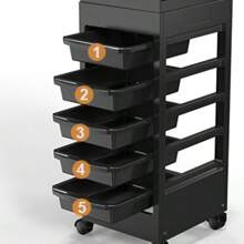 Salon Cart For Hair Stylist Black With 5 Drawers & Hair Dryer Holder, Hair Cart Organizer Storage Cabinet For Hairdressing Beauty Spa Tools, Rolling Barber Cart Outdoor Decor