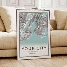 1pc Modern Custom Personalization City County Map World Covers Travel Poster Wedding Memorial Day Gift Aluminum Alloy Frame Canvas Painting Wall Art Picture Waterproof Poster For Living Room Bedroom Home Decor