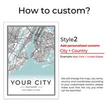 1pc Modern Custom Personalization City County Map World Covers Travel Poster Wedding Memorial Day Gift Aluminum Alloy Frame Canvas Painting Wall Art Picture Waterproof Poster For Living Room Bedroom Home Decor