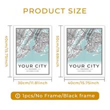 1pc Modern Custom Personalization City County Map World Covers Travel Poster Wedding Memorial Day Gift Aluminum Alloy Frame Canvas Painting Wall Art Picture Waterproof Poster For Living Room Bedroom Home Decor