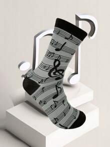 4 Pairs/Sets Of Men's Fashion Music Symbol Personalized Interesting Pattern Sock Combination, Fall Socks