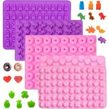 水果零食模具硅胶软糖模具、心形、熊、迷你恐龙和迷你甜甜圈、软糖模具托盘用于糖果巧克力软糖烘焙（樱桃葡萄香蕉苹果菠萝） - 彩色 - 查看 11