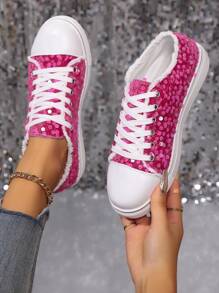 Damen Mode Lässig atmungsaktive Pailletten Sneaker, leichte Sohle rutschfeste Slip-On Low-Top Lässig Schuhe