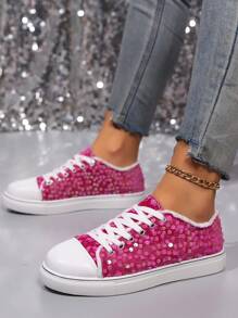 Damen Mode Lässig atmungsaktive Pailletten Sneaker, leichte Sohle rutschfeste Slip-On Low-Top Lässig Schuhe