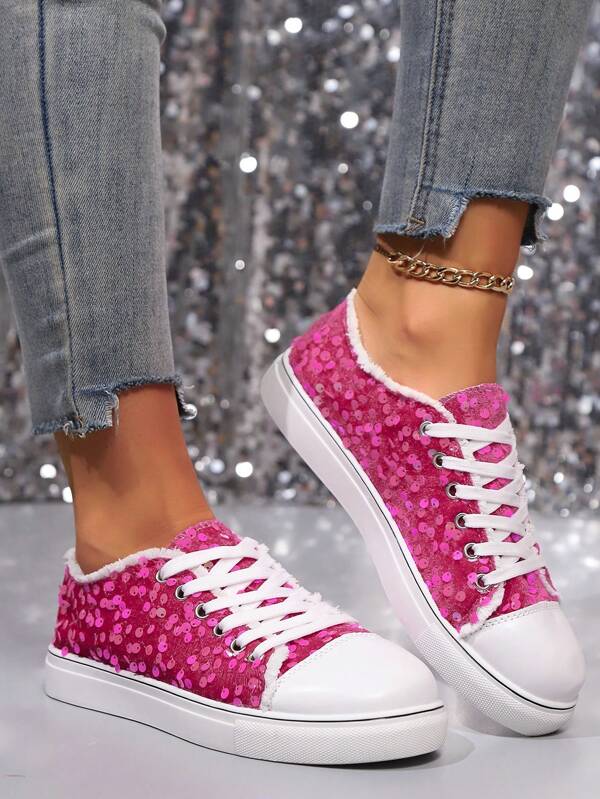 Damen Mode Lässig atmungsaktive Pailletten Sneaker, leichte Sohle rutschfeste Slip-On Low-Top Lässig Schuhe