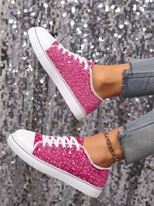 Damen Mode Lässig atmungsaktive Pailletten Sneaker, leichte Sohle rutschfeste Slip-On Low-Top Lässig Schuhe