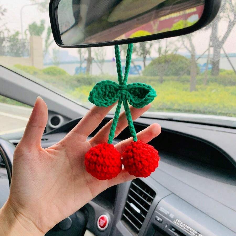 onEternal Handmade Crochet Cherry Pendant Ornament, Car Interior Decor