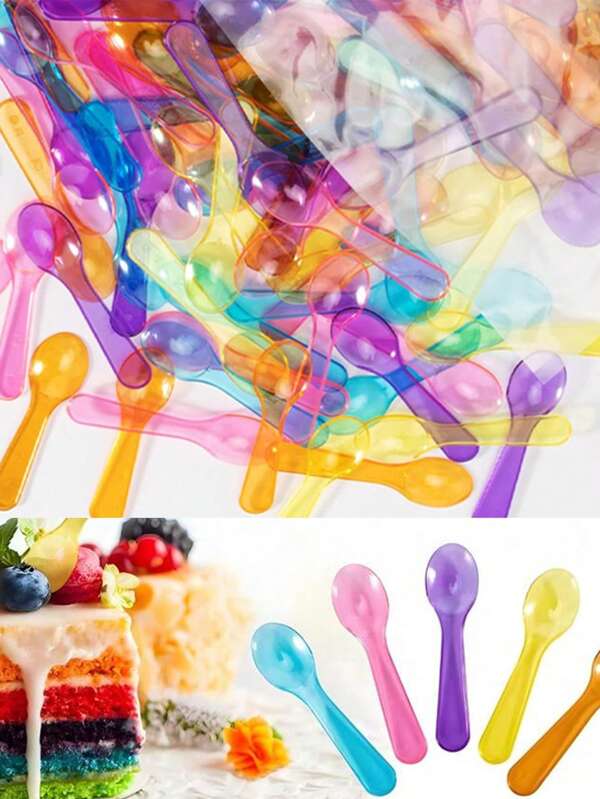 100 piezas Cucharas de plástico de colores aleatorios, individualmente embaladas, cucharas gruesas transparentes para postre, yogur, helado y hielo raspado, útiles escolares