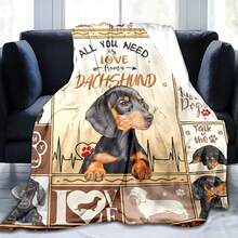 1 chiếc chăn choàng in hình chó Dachshund dễ thương bằng vải nỉ, chăn mềm mại, thoải mái, chăn đắp sofa thông thường, chăn đa năng để ngủ trưa, mùa thu, trang trí nhà cửa - Nhiều màu - Xem 4
