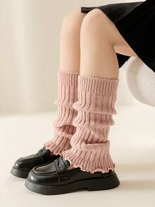 1 双女孩霓虹针织暖腿袜，适合公主休闲装、节日派对和角色扮演，可爱针织暖腿袜，适合舞蹈 - 藕粉色 - 查看 2