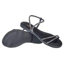 Women's Flat Sandals With Rhinestone Straps And Shiny Rhinestones - 黑色 - 查看 4