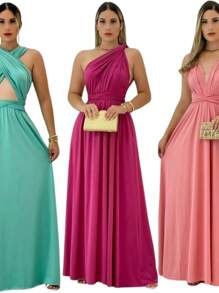 Party Dress Wedding Bridesmaid Graduation Multiforms - Hot Pink - View 3