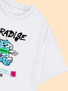 Paradise Bear Cotton T-Shirt Print Casual Comfort Streetwear Women - trắng - Xem 5