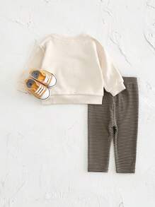 2 件套男婴/女婴 Harly Cake 字母刺绣运动衫和条纹松紧腰裤套装，秋冬