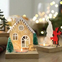 1 Giá nến gỗ trang trí ngày lễ Giáng sinh - Giá nến trà mộc mạc trang trí nhà Giáng sinh, đồ trang trí bàn tiệc lễ hội, hoàn hảo cho tiệc Giáng sinh và trang trí nhà cửa (Không bao gồm nến) - Nhiều màu - Xem 2