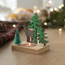 1 Giá nến gỗ trang trí ngày lễ Giáng sinh - Giá nến trà mộc mạc trang trí nhà Giáng sinh, đồ trang trí bàn tiệc lễ hội, hoàn hảo cho tiệc Giáng sinh và trang trí nhà cửa (Không bao gồm nến) - Nhiều màu - Xem 8