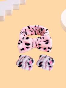 3入組蝴蝶結裝飾毛茸茸沐浴髮帶 - 黑色 - 查看 5