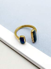 Mazuer 1 Stück vintage goldfarbener vielseitiger eleganter modischer saphirblauer Blatt Blumen doppelseitiger Tropfen Öl Baumstumpf Schmuck Ring, modisches Accessoire Geschenk für Frauen, geeignet für Strand, Party, täglichen Weg zur Arbeit, Urlaub