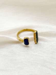 Mazuer 1 Stück vintage goldfarbener vielseitiger eleganter modischer saphirblauer Blatt Blumen doppelseitiger Tropfen Öl Baumstumpf Schmuck Ring, modisches Accessoire Geschenk für Frauen, geeignet für Strand, Party, täglichen Weg zur Arbeit, Urlaub