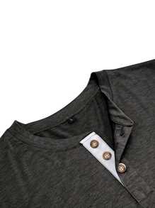 Plus Size Men Spring And Autumn Long Sleeve T-Shirt, Casual Henley Top, Fall - Black - View 6