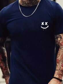 Men's T-Shirt Happy Face X Printed New Release 100% Cotton Premium Line - Màu xanh hải quân - Xem 1