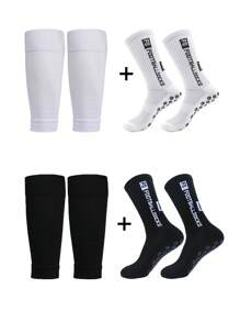2 Pairs Leg Warmers + 2 Pairs Leg Sleeves, Men Sports Leg Warmers Set, Football, Basketball, Breathable Moisture-Wicking, For Gym