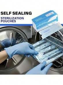 Paquete de 200 bolsas de esterilización autosellantes para herramientas de manicura, kits de eliminación y limado de uñas, bolsas de almacenamiento de instrumentos resistentes a altas temperaturas, suministros para uñas, herramientas para uñas, herramientas de arte para uñas, de vuelta a la escuela, uñas, herramientas para uñas postizas, herramientas de manicura y pedicura - Azul - Ver 3