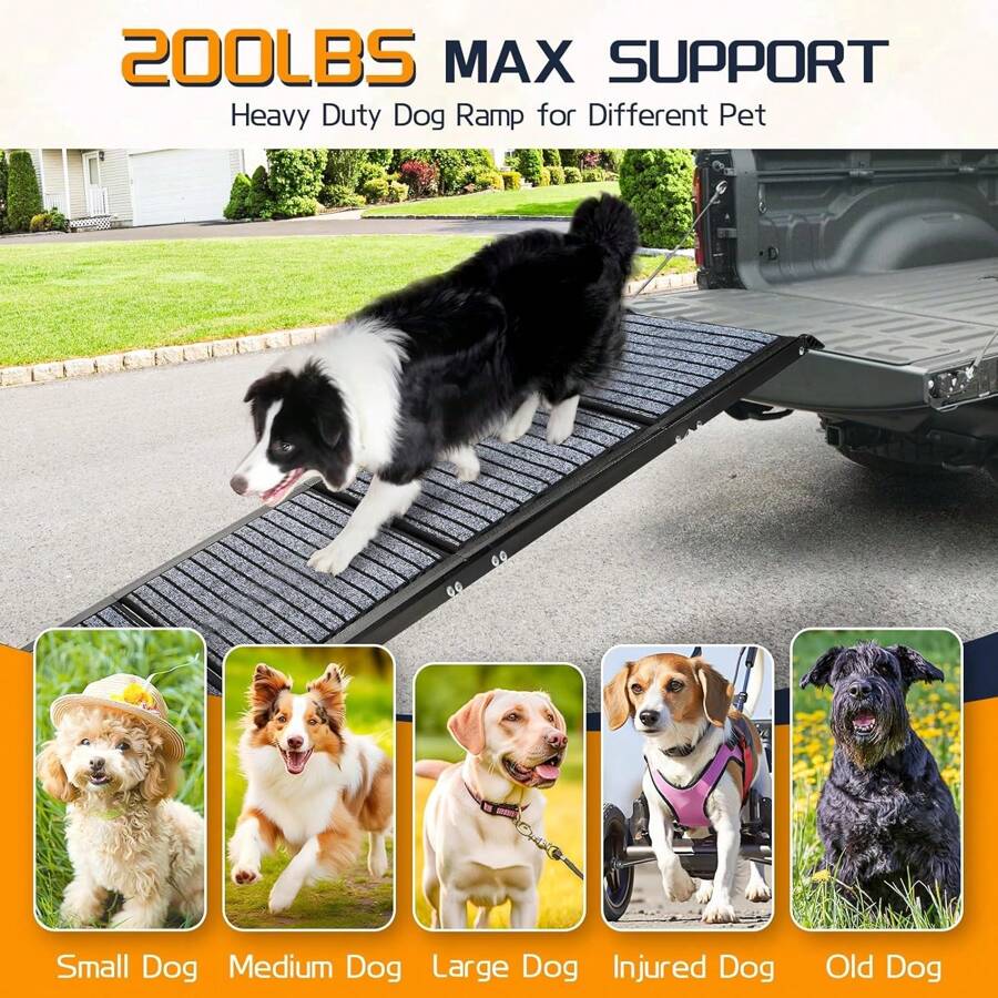 Long Dog Car Ramps, Folding Pet Ramp With NonSlip Carpet Surface, Pet