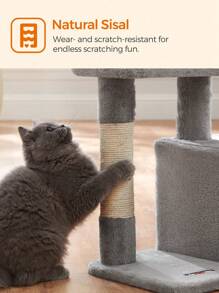 Feandrea Cat Tree, Small Cat Condo, 72 Cm, 3 Pompoms, Light Grey