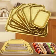 10 piezas Bandejas doradas rectangulares para tartas y galletas, de cartón grueso a prueba de grasa para usar como bases para pasteles, bandejas de servir para mesas de postres elegantes, exposición de cupcakes y decoración de pasteles, para fiestas de cumpleaños, bodas y regalos de Navidad - Dorado - Ver 1