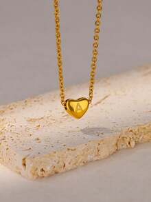 1 Dây chuyền mặt trái tim chữ cái đầu tinh tế dành cho nữ phong cách Gothic, mặt dây chuyền tên viết tắt cá nhân bằng thép không gỉ, dây chuyền trang sức cặp đôi, phụ kiện ngày lễ tình nhân, quà tặng Giáng sinh - Vàng - Xem 1