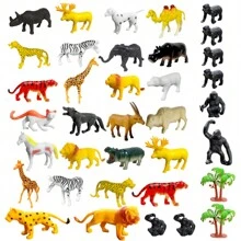 Kit de Animais da Selva Safari Savana Infantil Brinquedo Bichos de Plástico 36 Pçs - Multicolorido - Visão 3