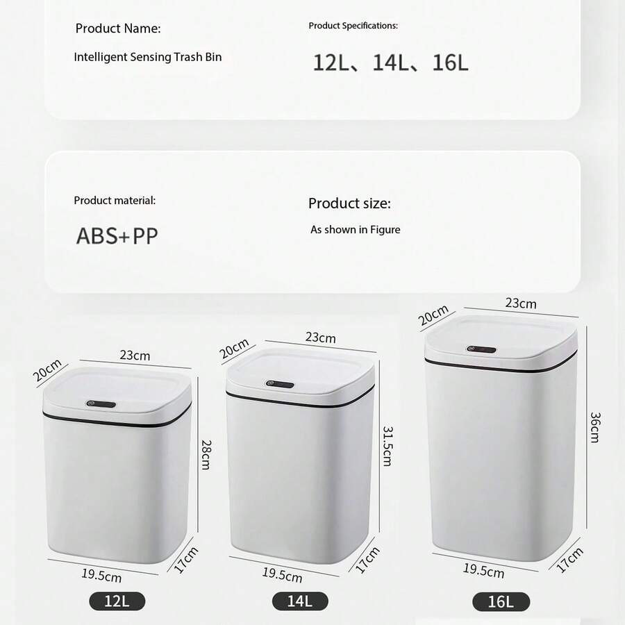 1pc 12L/14L/16L Smart Sensor Trash Can, AutoOpen Lid With 3 Modes