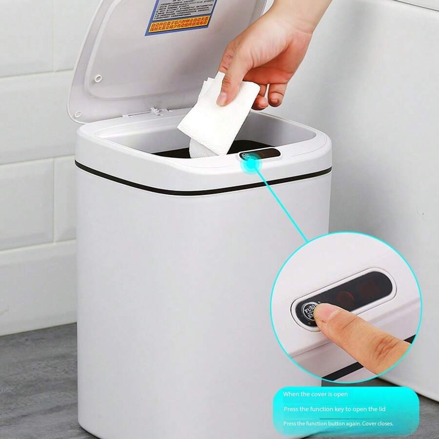 1pc 12L/14L/16L Smart Sensor Trash Can, AutoOpen Lid With 3 Modes