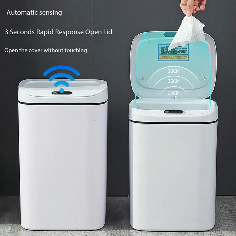 1pc 12L/14L/16L Smart Sensor Trash Can, AutoOpen Lid With 3 Modes