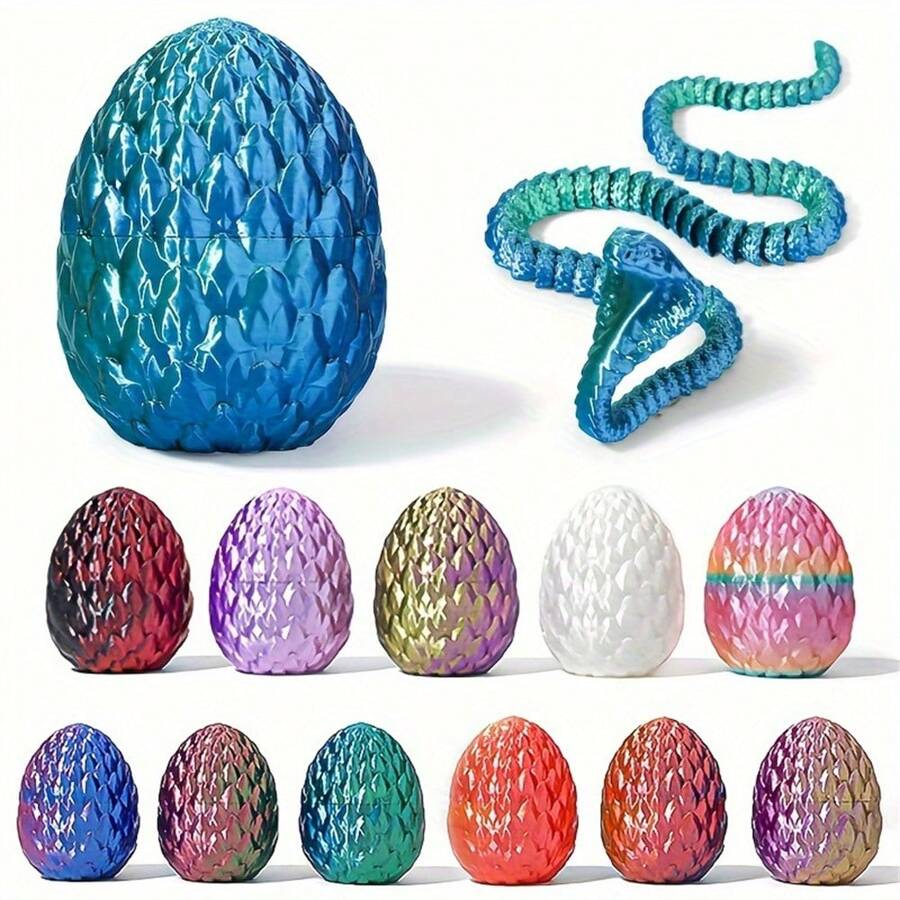 Modelo de exhibición de cristal con huevo de serpiente impreso en 3D, impresión de una sola pieza con bisagras, artículo decorativo - Multicolor - Ver 1