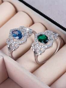 1 pieza Anillo de piedra de zirconia en forma de lágrima brillante y lujoso, ideal para mujeres como regalo para el Día de San Valentín, compromiso, boda, aniversario, mamá, madre, Día de la Madre