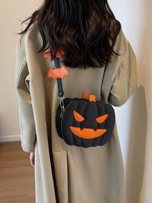 Sac à l'épaule et mode pour Halloween, sac à bandoulière à tête de citrouille de dessin animé mignon et de grande capacité, sac à main texturé parfait pour les fêtes d'Halloween, la mode gothique et les costumes