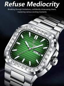 POEDAGAR 1块不锈钢方形表盘日期石英表，休闲防水夜光男士手表，时尚腕表，适合日常佩戴，男士礼物 - 均碼 - 查看 4